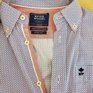 River Woods Wall Street Collar Button down Shirt Untuckit style Flip Cuff Sz M
